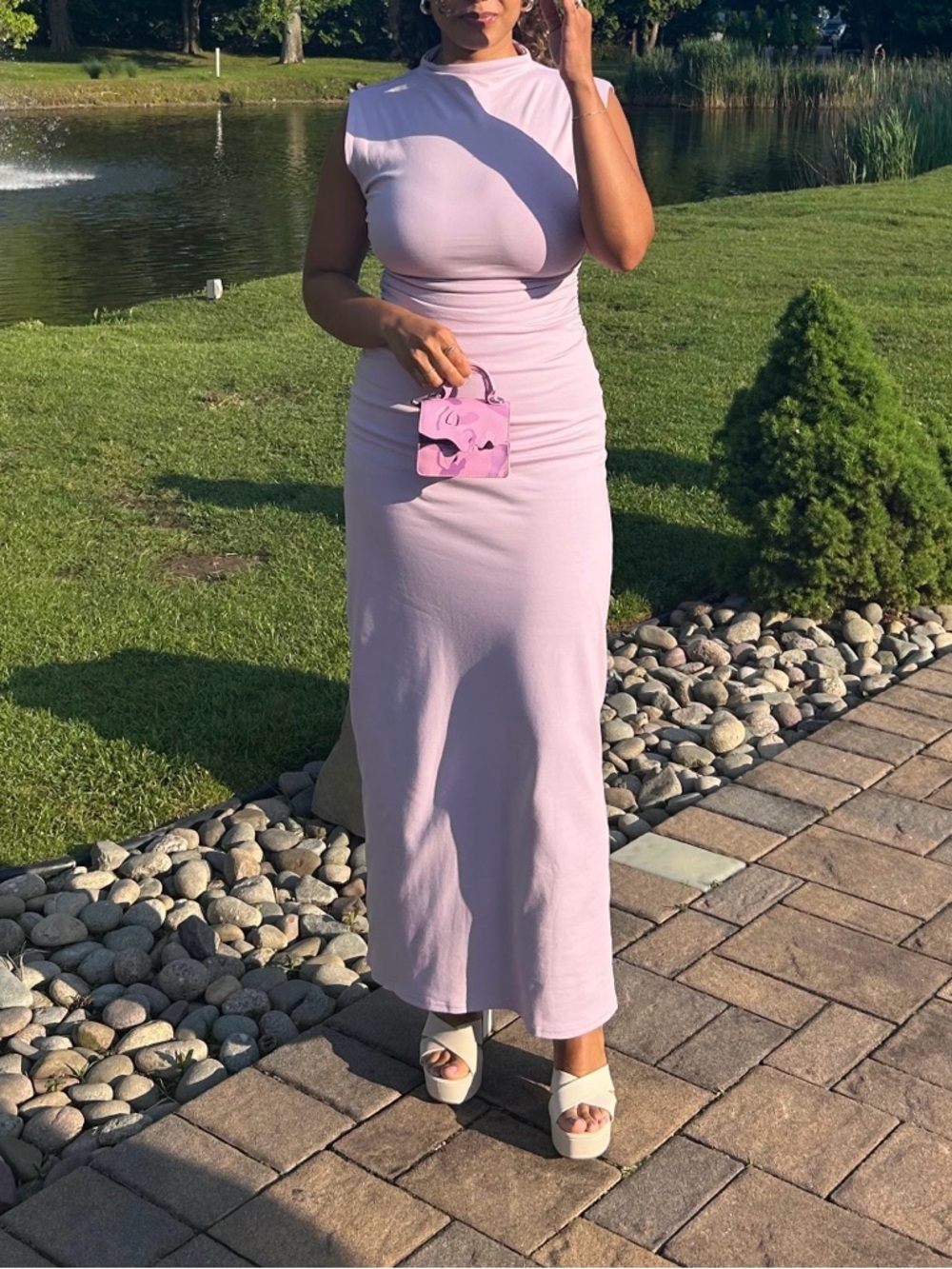 Meshki Lilac High-Neck Sleeveless Maxi Dress